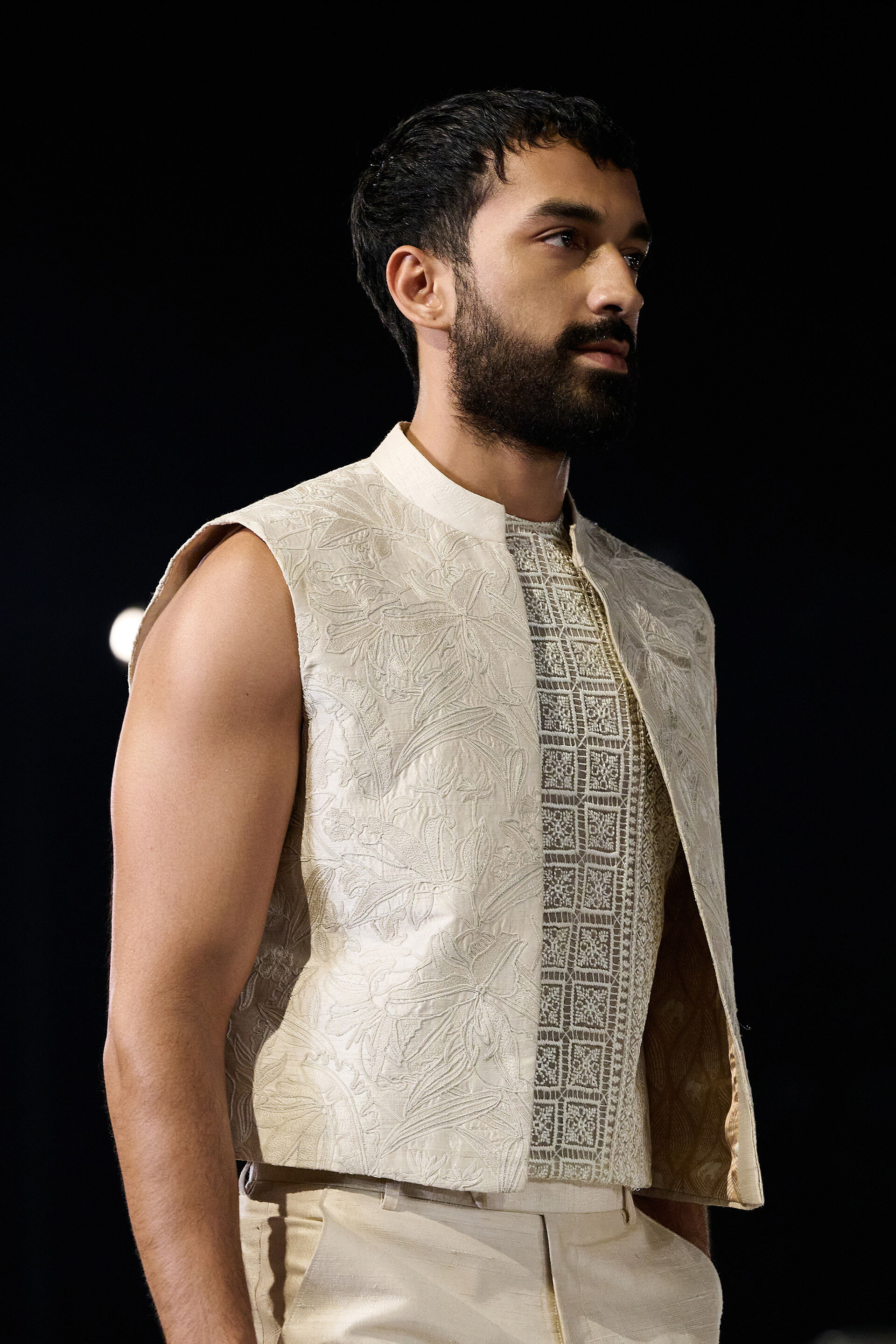 Fintan Embroidered Cord Silk Jacket Set - Ivory, Ivory, image 2